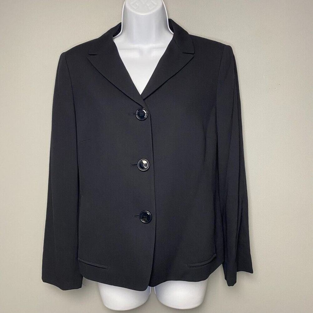 Anne Klein Black 100% Wool Boss Babe Business Womens Blazer Jacket Size 8